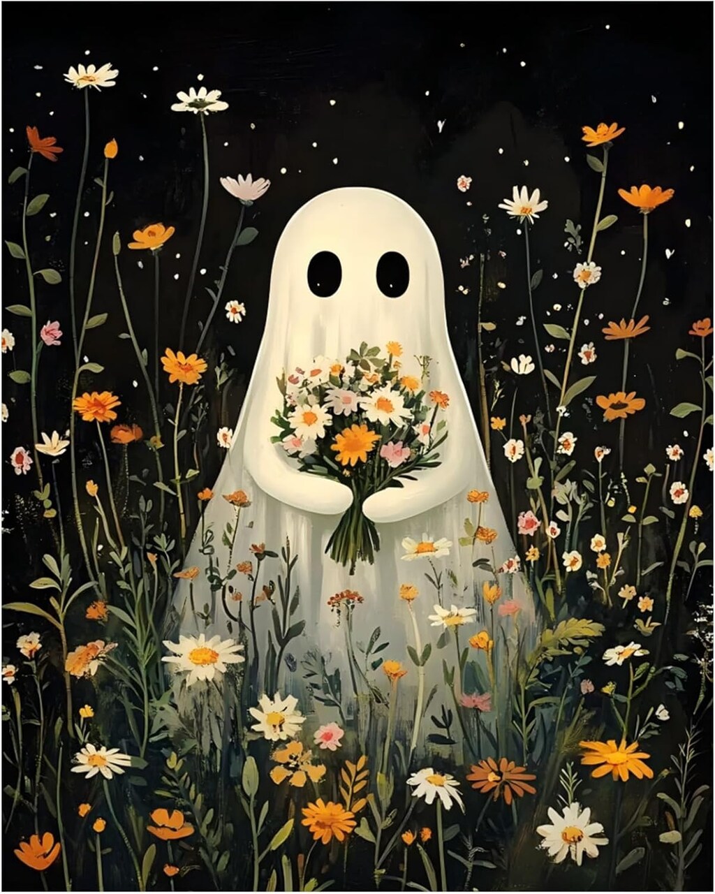 Ghost Paint by Numbers Kit for Adults, Ghost Adult Paint by Number Kits on Canvas Flowe,Acrylic Ghost Paint by Number for Adults Beginners for Gift Home Decor 16x20 Inch
